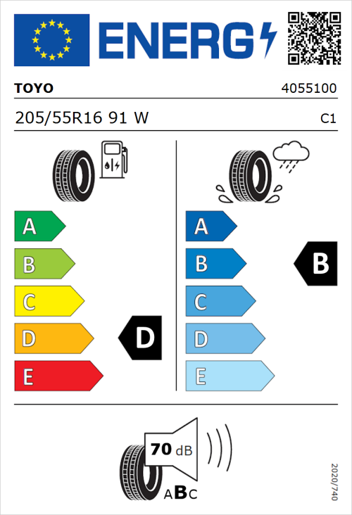 Tyre Label for Toyo Proxes TR1 205/55R16 91W